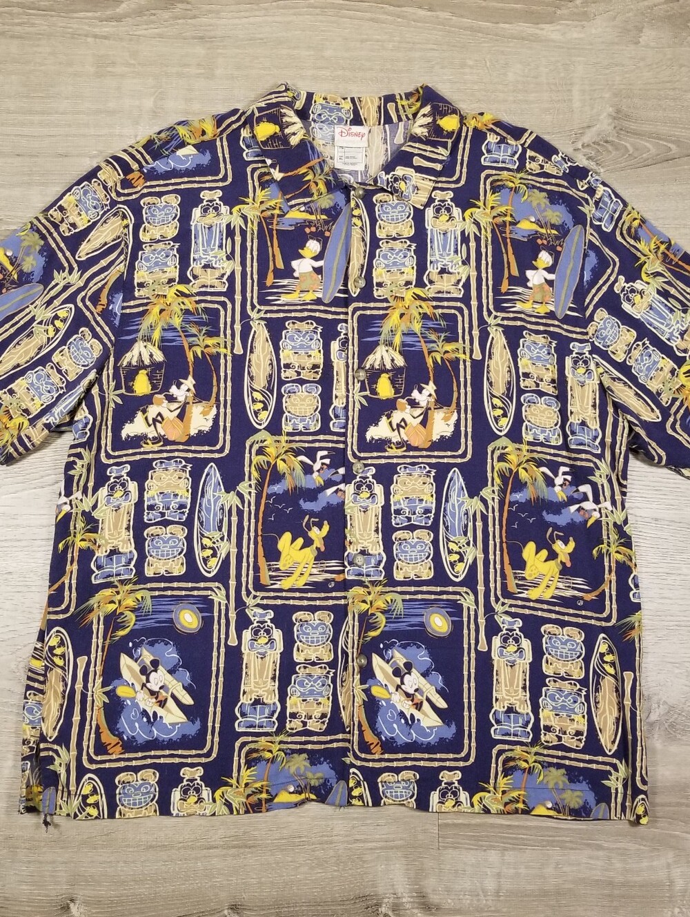 Disney Hawaiian Character Button Up Shirt Short Sleeve Tropical Tiki Mens XL